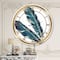 Designart Gold & Indigo Feathers III Glam Wall Clock